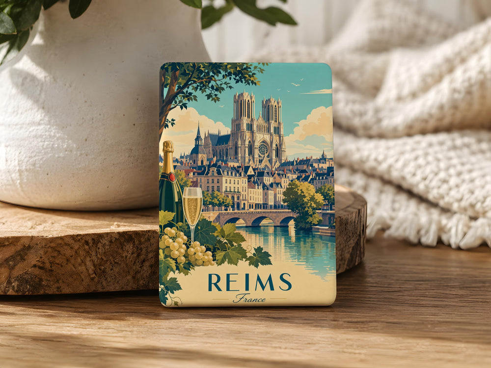 Reims France Fridge Magnet, Reims Cathedral Souvenir, French City Travel Keepsake, Champagne Region Landmark Magnet