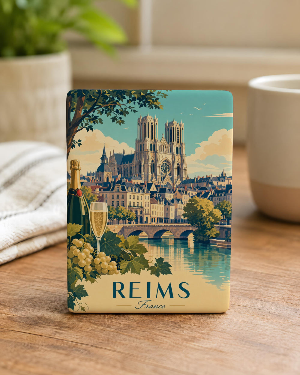 Reims France Fridge Magnet, Reims Cathedral Souvenir, French City Travel Keepsake, Champagne Region Landmark Magnet
