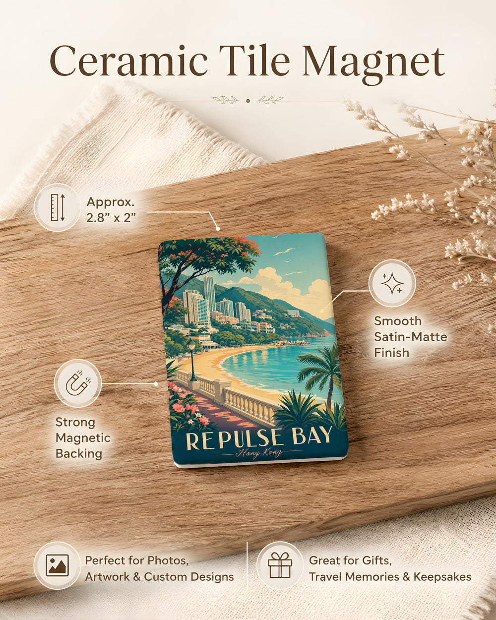 Repulse Bay Fridge Magnet, Hong Kong Beachfront Souvenir, Coastal Seaside Landmark Magnet, Travel Keepsake Gift