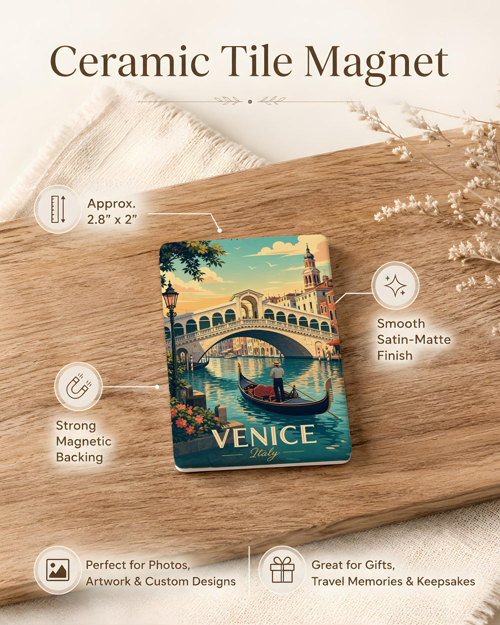 Rialto Bridge Venice Fridge Magnet, Grand Canal Landmark Souvenir Magnet, Italy Travel Keepsake Magnet