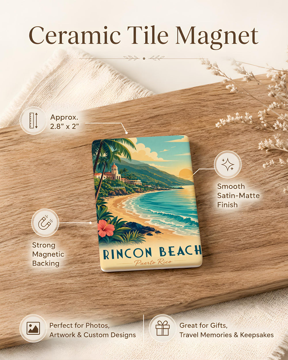 Rincon Beach Fridge Magnet, California Surf Spot Souvenir, Coastal Beach Town Keepsake, Ocean Wave & Surfboard Decor