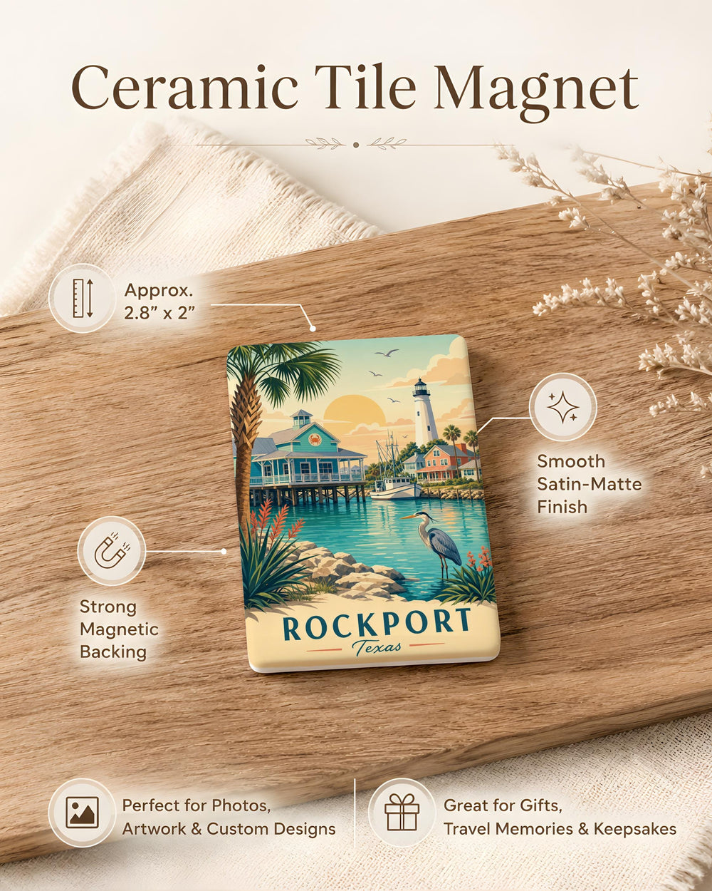 Rockport Texas Fridge Magnet, Rockport TX Souvenir Magnet, Coastal Texas Travel Gift, Rockport Bay Vacation Keepsake