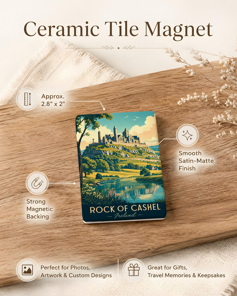 Rock of Cashel Ireland Fridge Magnet, County Tipperary Landmark Souvenir Magnet, Irish Castle & Historic Site Magnet
