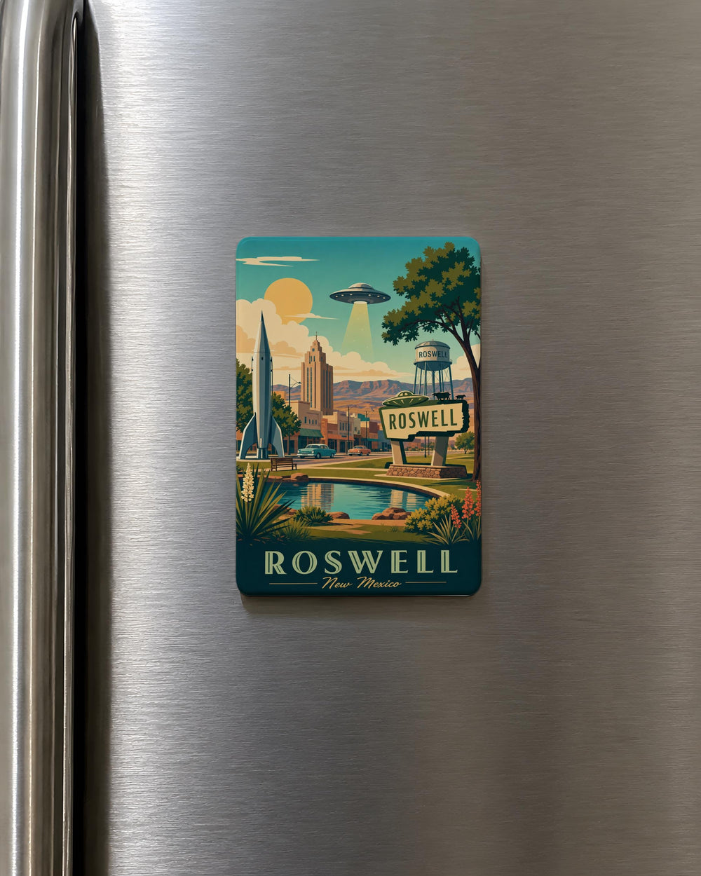 Roswell New Mexico UFO Alien Fridge Magnet, Area 51 Sci-Fi Souvenir, Spacecraft Extraterrestrial Gift