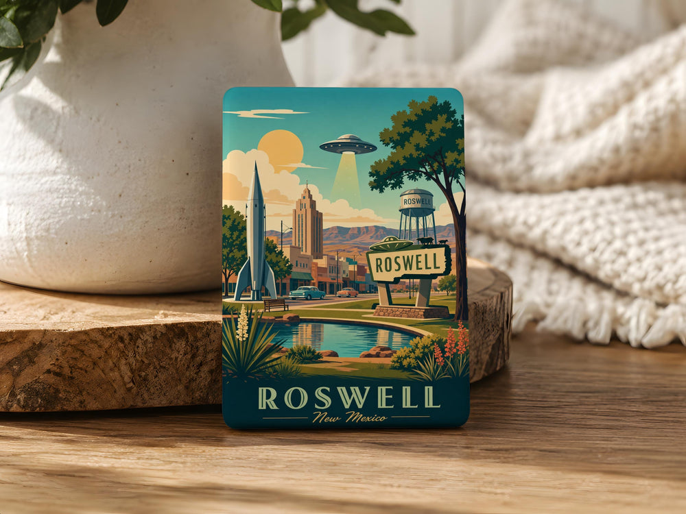 Roswell New Mexico UFO Alien Fridge Magnet, Area 51 Sci-Fi Souvenir, Spacecraft Extraterrestrial Gift