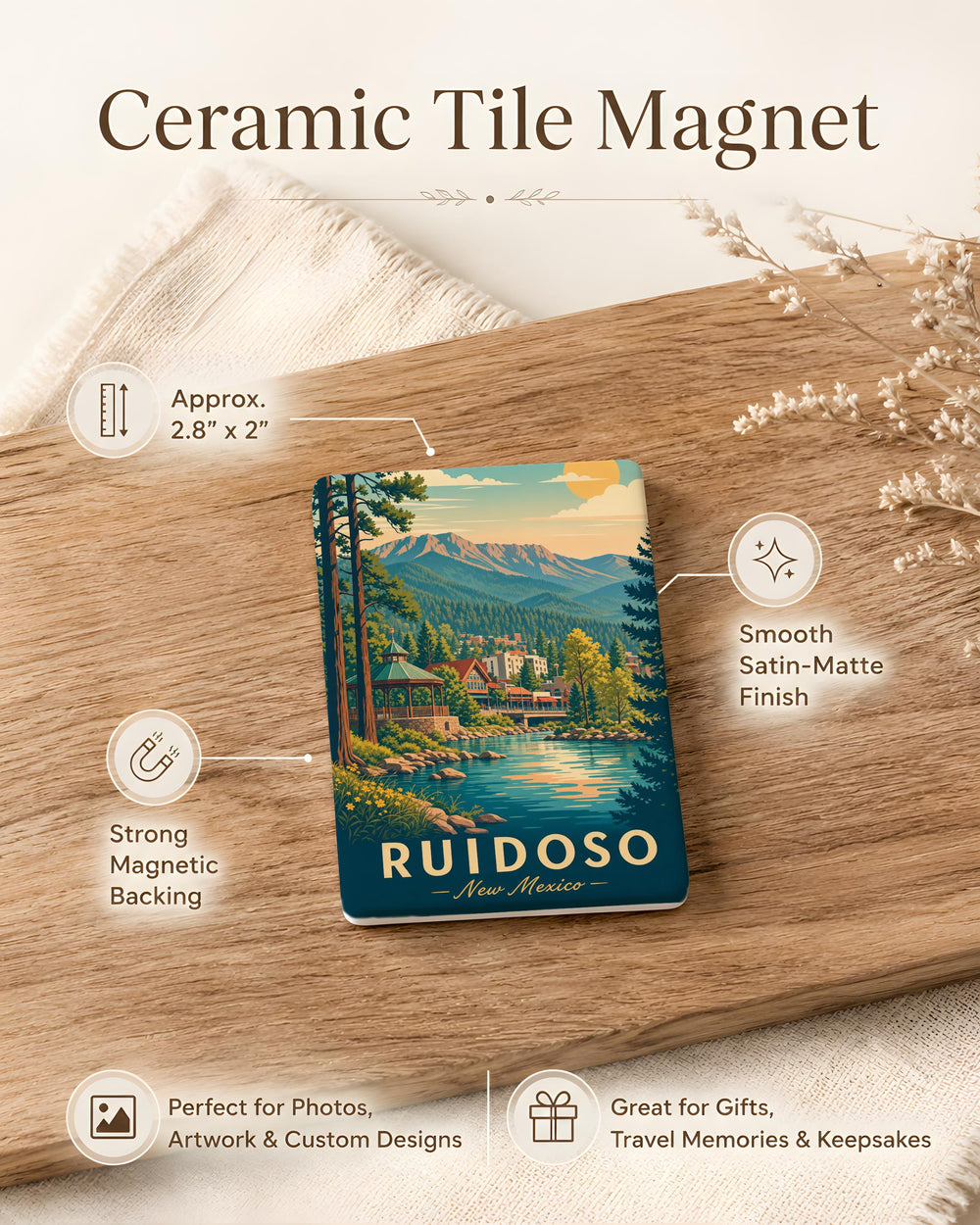 Ruidoso New Mexico Fridge Magnet, Ruidoso NM Souvenir Magnet, Sierra Blanca Mountain Town Travel Keepsake Magnet