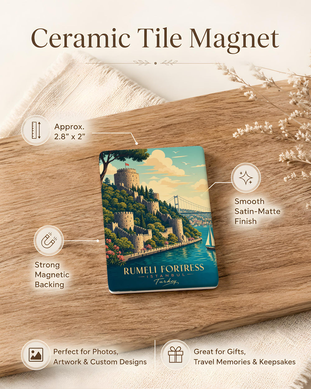 Rumeli Fortress Fridge Magnet, Istanbul Landmark Souvenir, Bosphorus Castle Travel Keepsake Magnet