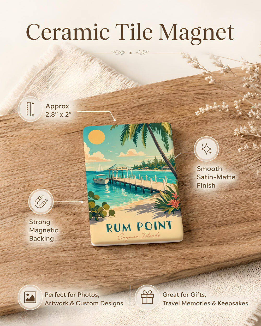 Rum Point Fridge Magnet, Cayman Islands Souvenir Magnet, Rum Point Beach Travel Keepsake, Island Vacation Refrigerator Magnet