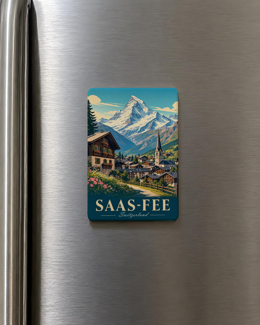 Saas-Fee Switzerland Fridge Magnet, Swiss Alps Mountain Resort Souvenir Magnet, Valais Travel Gift, Alpine Village Keepsake