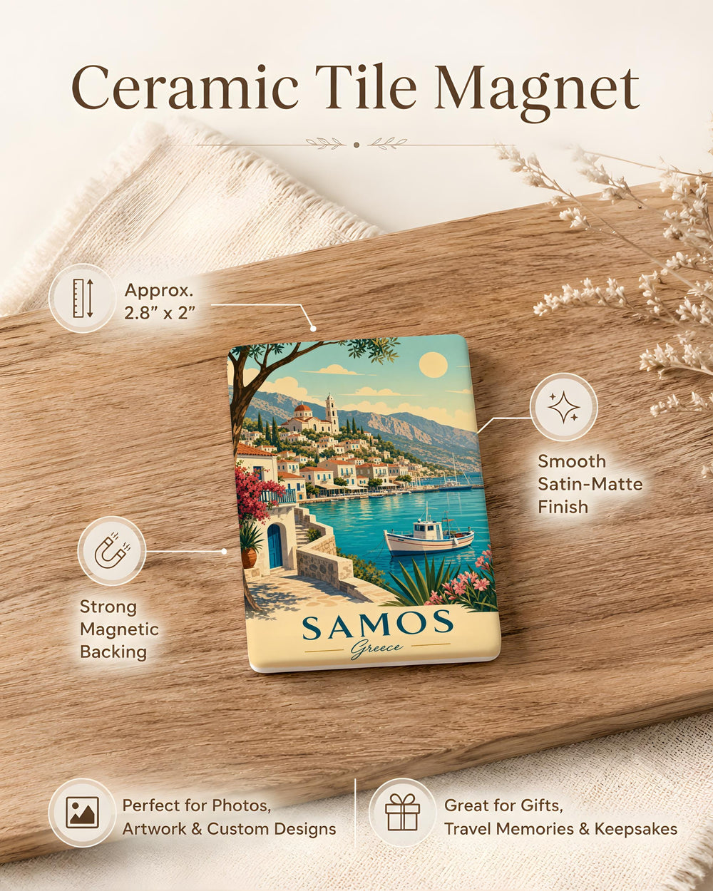 Samos Greece Fridge Magnet, Samos Island Souvenir Magnet, Greek Island Travel Keepsake, Aegean Sea Vacation Gift