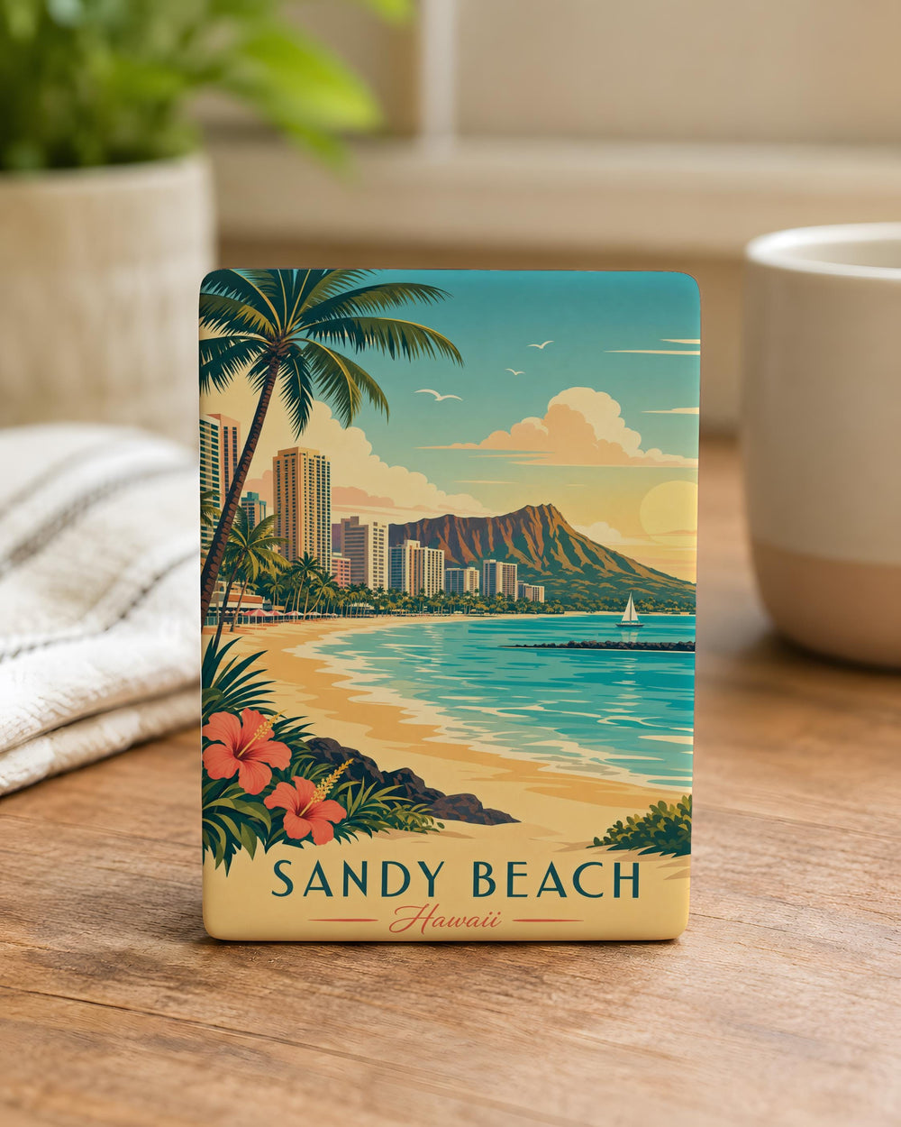 Sandy Beach Fridge Magnet, Seaside Shoreline Ocean Waves Coastal Vacation Souvenir Magnet, Beach Lover Gift