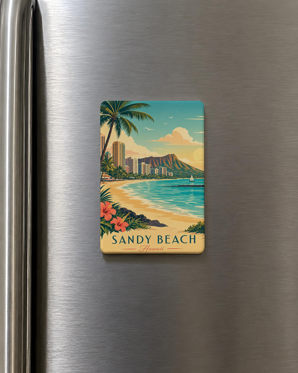 Sandy Beach Fridge Magnet, Seaside Shoreline Ocean Waves Coastal Vacation Souvenir Magnet, Beach Lover Gift