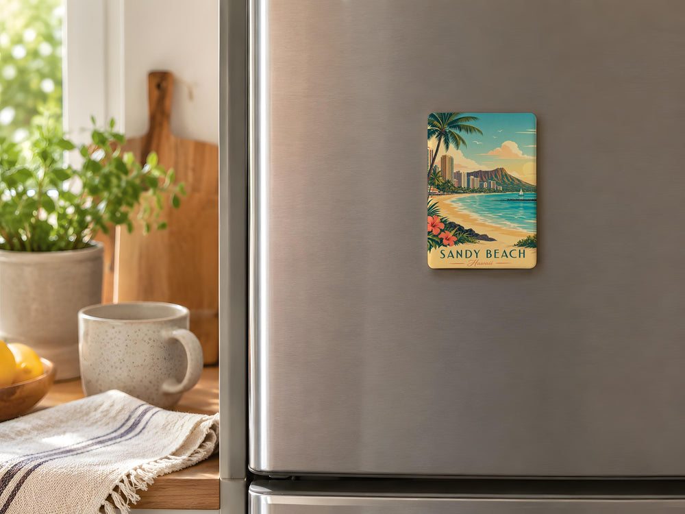 Sandy Beach Fridge Magnet, Seaside Shoreline Ocean Waves Coastal Vacation Souvenir Magnet, Beach Lover Gift