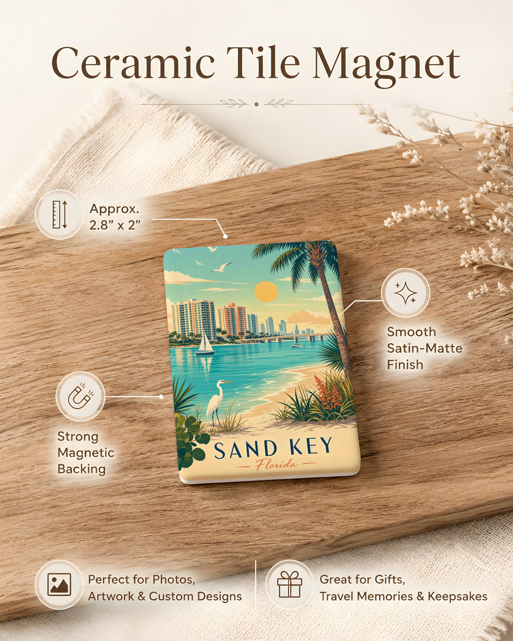Sand Key Florida Fridge Magnet, Sand Key FL Souvenir Magnet, Florida Beach Vacation Keepsake Magnet, Coastal Travel Gift Magnet