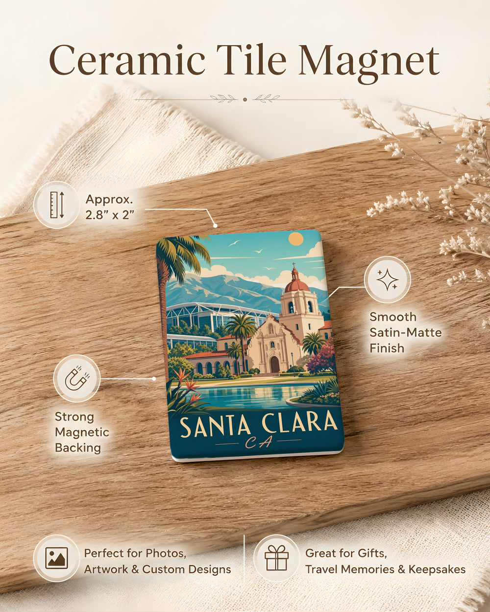 Santa Clara CA Fridge Magnet, Santa Clara California Souvenir Magnet, City Landmark Travel Keepsake Gift