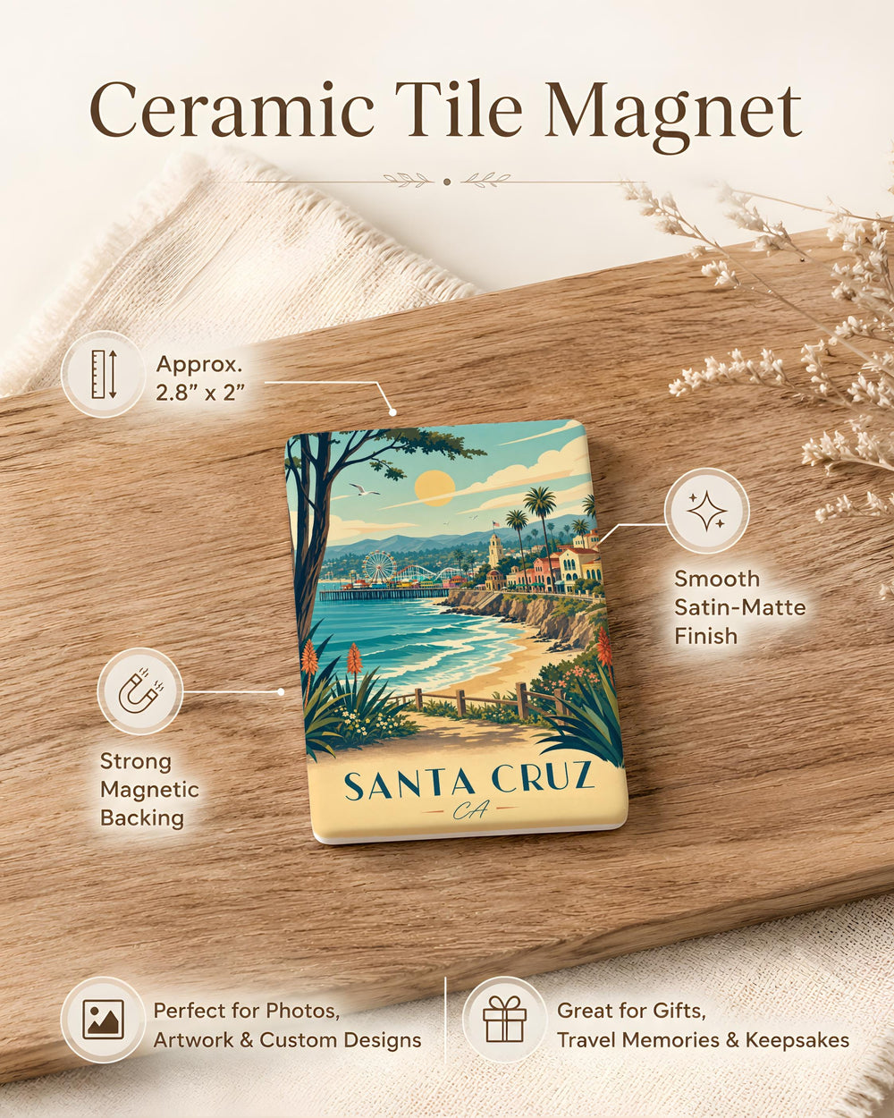 Santa Cruz California Fridge Magnet, Santa Cruz CA Souvenir Magnet, Beach Town Travel Gift, Coastal Vacation Keepsake Magnet