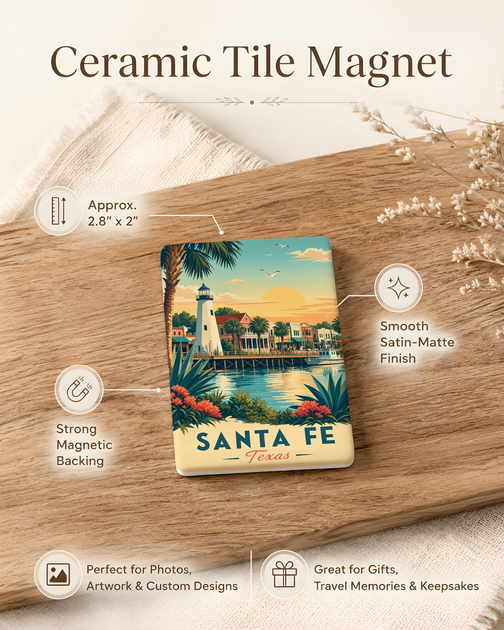 Santa Fe Texas Fridge Magnet, Santa Fe TX Souvenir Magnet, Texas Travel Keepsake, Santa Fe Texas Gift, Refrigerator Magnet