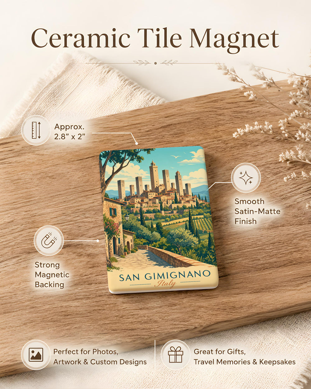 San Gimignano Italy Fridge Magnet, Tuscany Medieval Hill Town Souvenir, Italian Travel Landmark Kitchen Magnet
