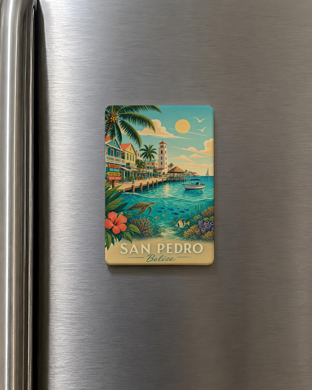 San Pedro Belize Fridge Magnet, San Pedro Ambergris Caye Souvenir Magnet, Belize Travel Gift, Caribbean Island Keepsake Magnet