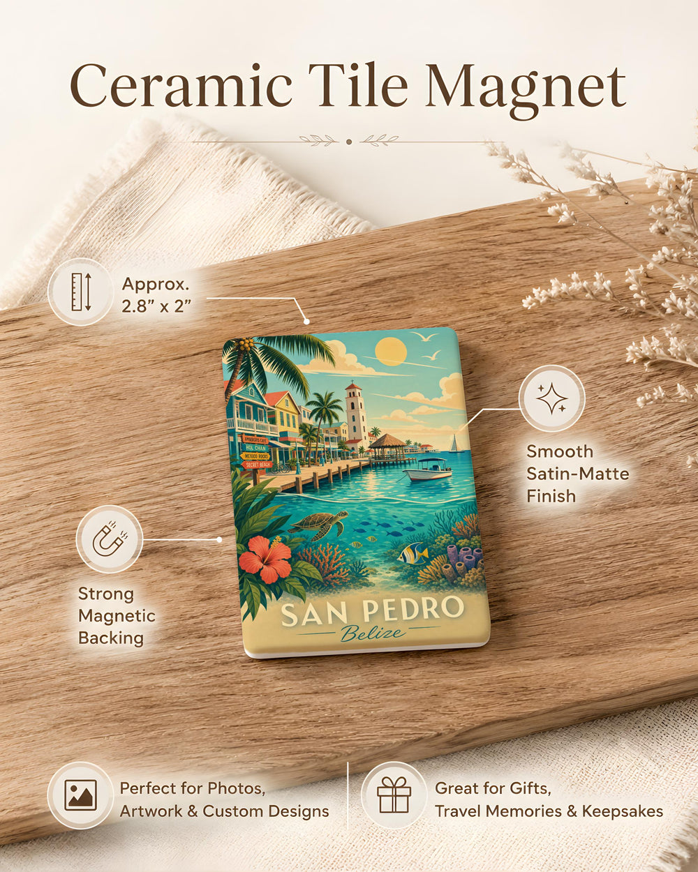 San Pedro Belize Fridge Magnet, San Pedro Ambergris Caye Souvenir Magnet, Belize Travel Gift, Caribbean Island Keepsake Magnet