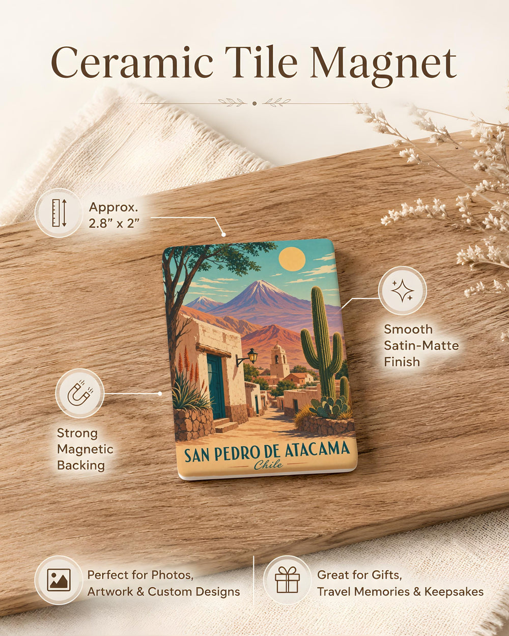 San Pedro de Atacama Chile Fridge Magnet, Atacama Desert Travel Souvenir, Chile Landmark Keepsake Magnet