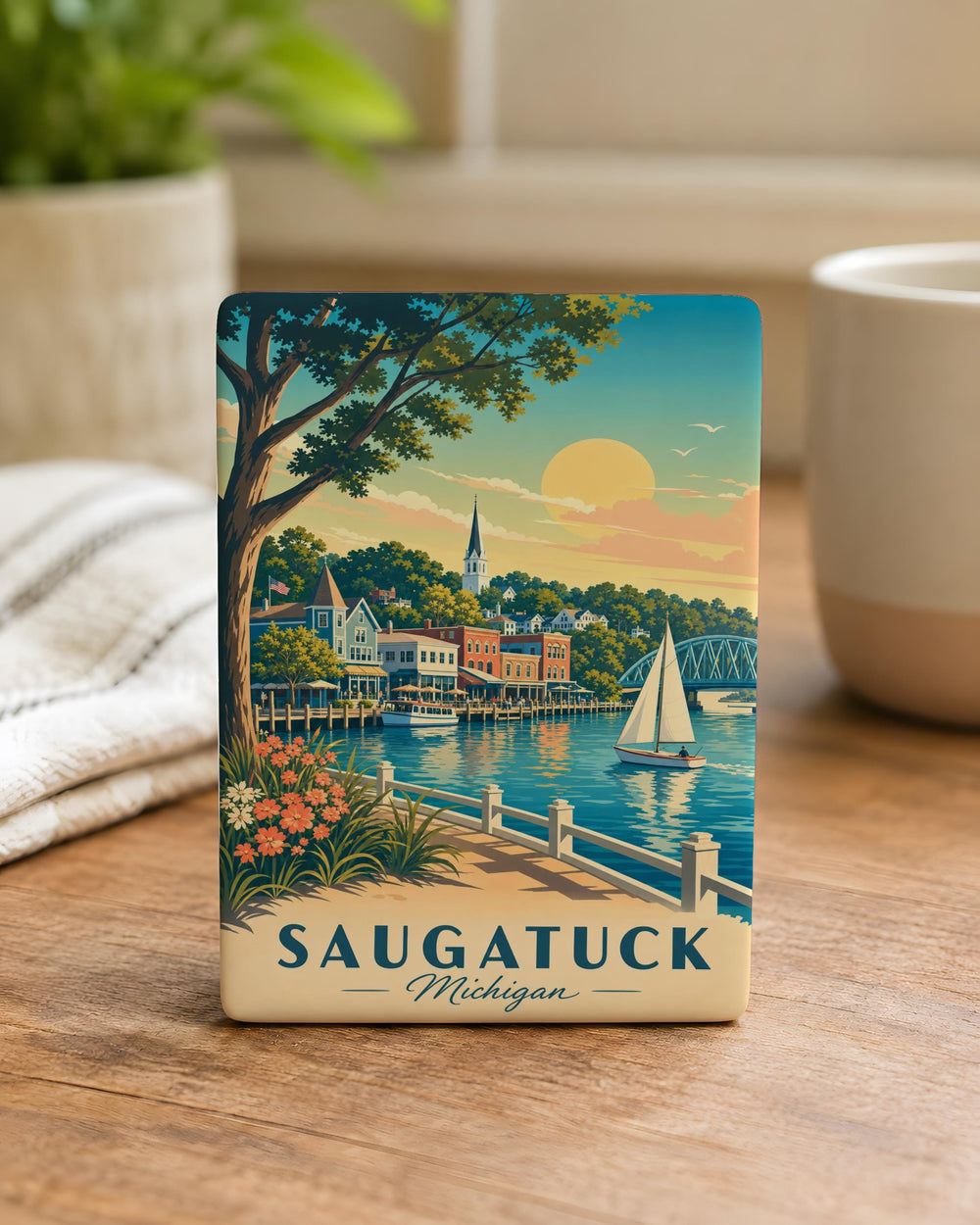 Saugatuck Michigan Fridge Magnet, Saugatuck MI Souvenir Magnet, Michigan Travel Gift, Great Lakes Vacation Keepsake Magnet