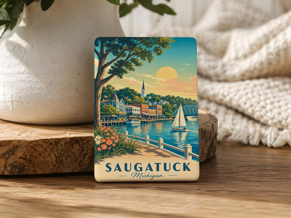 Saugatuck Michigan Fridge Magnet, Saugatuck MI Souvenir Magnet, Michigan Travel Gift, Great Lakes Vacation Keepsake Magnet