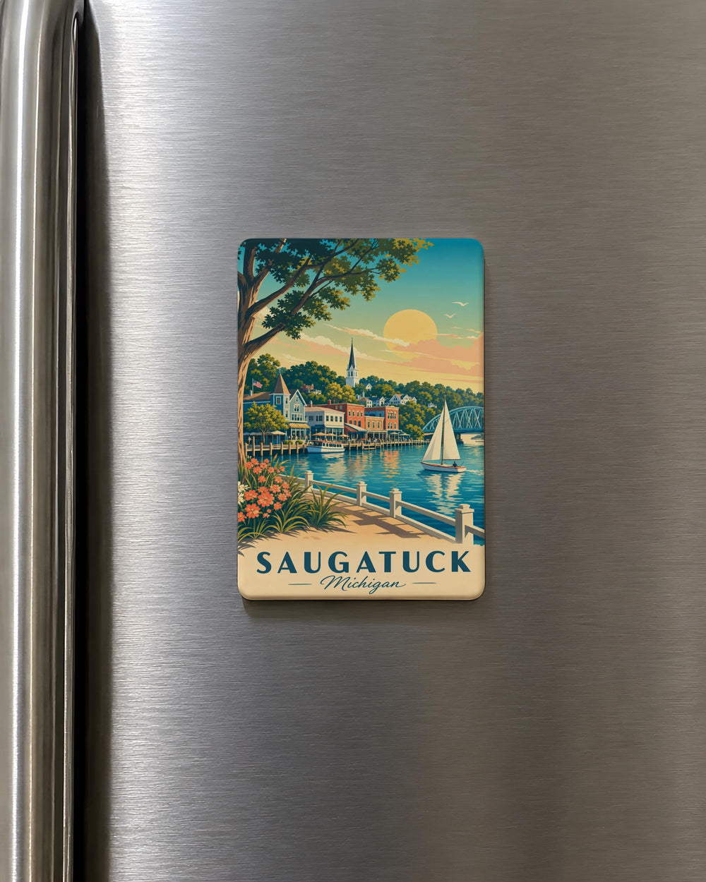 Saugatuck Michigan Fridge Magnet, Saugatuck MI Souvenir Magnet, Michigan Travel Gift, Great Lakes Vacation Keepsake Magnet