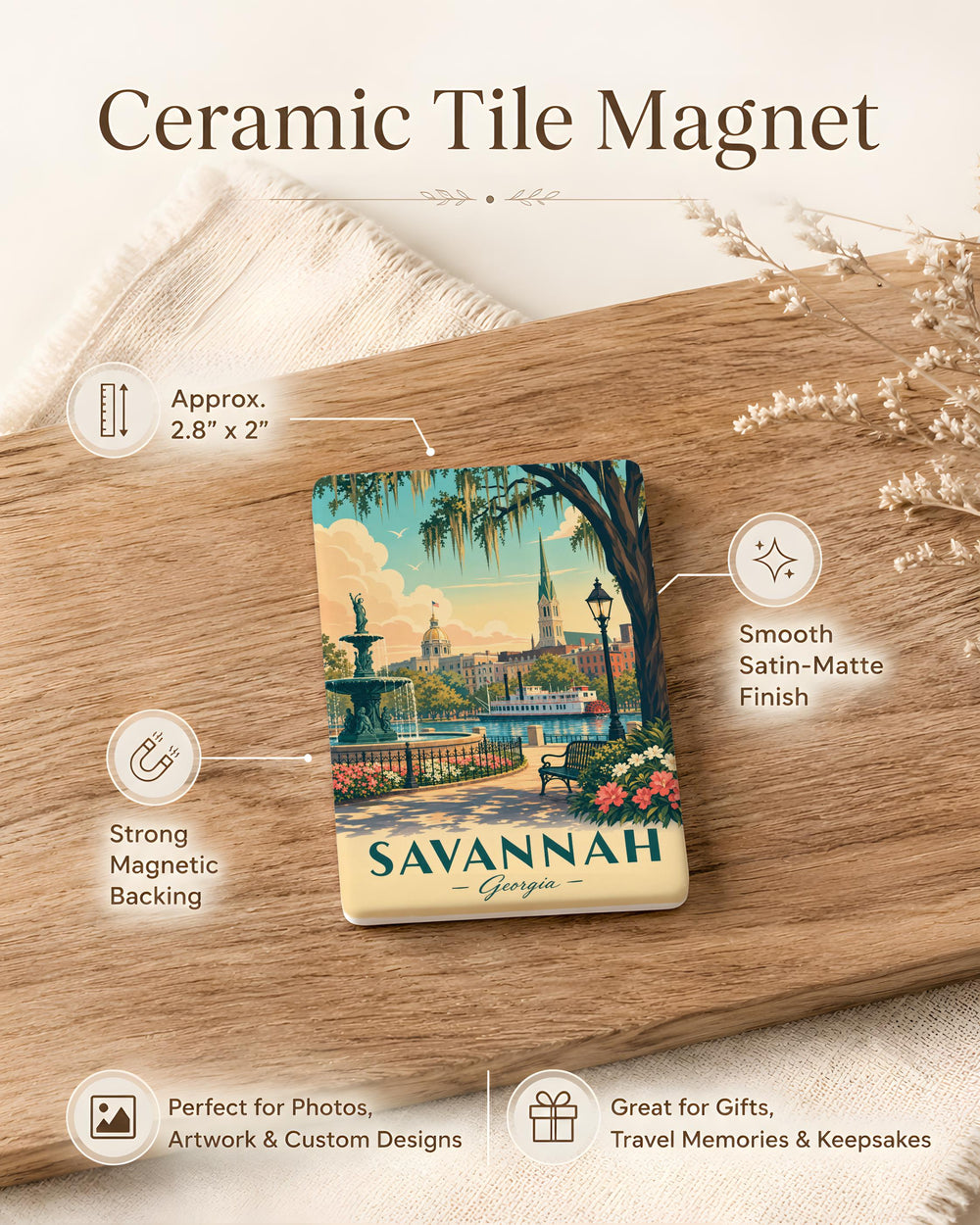 Savannah Georgia Fridge Magnet, Savannah GA Souvenir Magnet, Historic District Landmark Travel Keepsake Gift