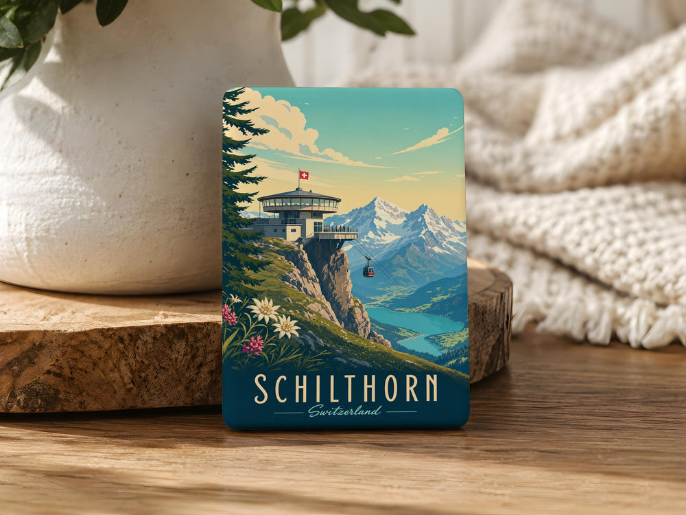 Schilthorn Fridge Magnet, Swiss Alps Mountain Souvenir Magnet, Piz Gloria Schilthornbahn Travel Keepsake Magnet
