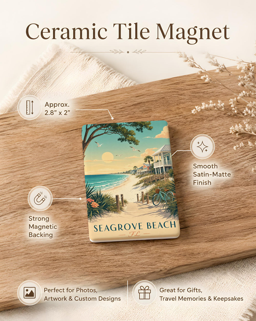 Seagrove Beach FL Fridge Magnet, Seagrove Beach Florida Souvenir Magnet, Coastal Beach Town Travel Keepsake Magnet