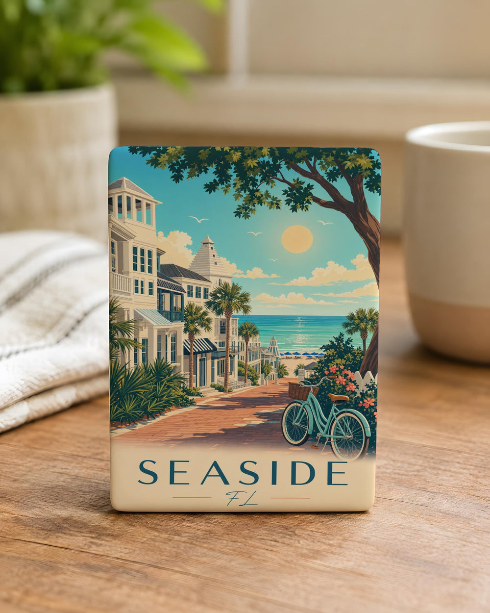 Seaside Florida Fridge Magnet, Coastal Beach Scene Souvenir Magnet, Ocean Waves Palm Trees Vacation Keepsake Gift