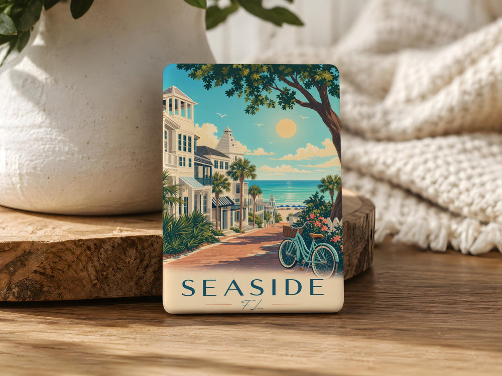 Seaside Florida Fridge Magnet, Coastal Beach Scene Souvenir Magnet, Ocean Waves Palm Trees Vacation Keepsake Gift