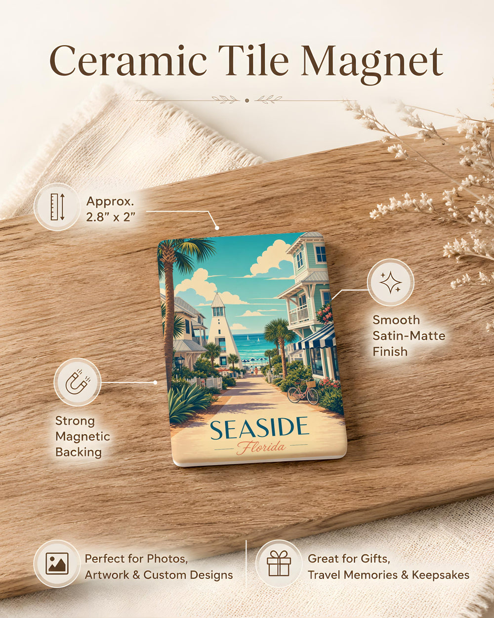 Seaside Florida Fridge Magnet, Florida Beach Souvenir, Coastal Vacation Keepsake, Seaside FL Travel Gift Magnet