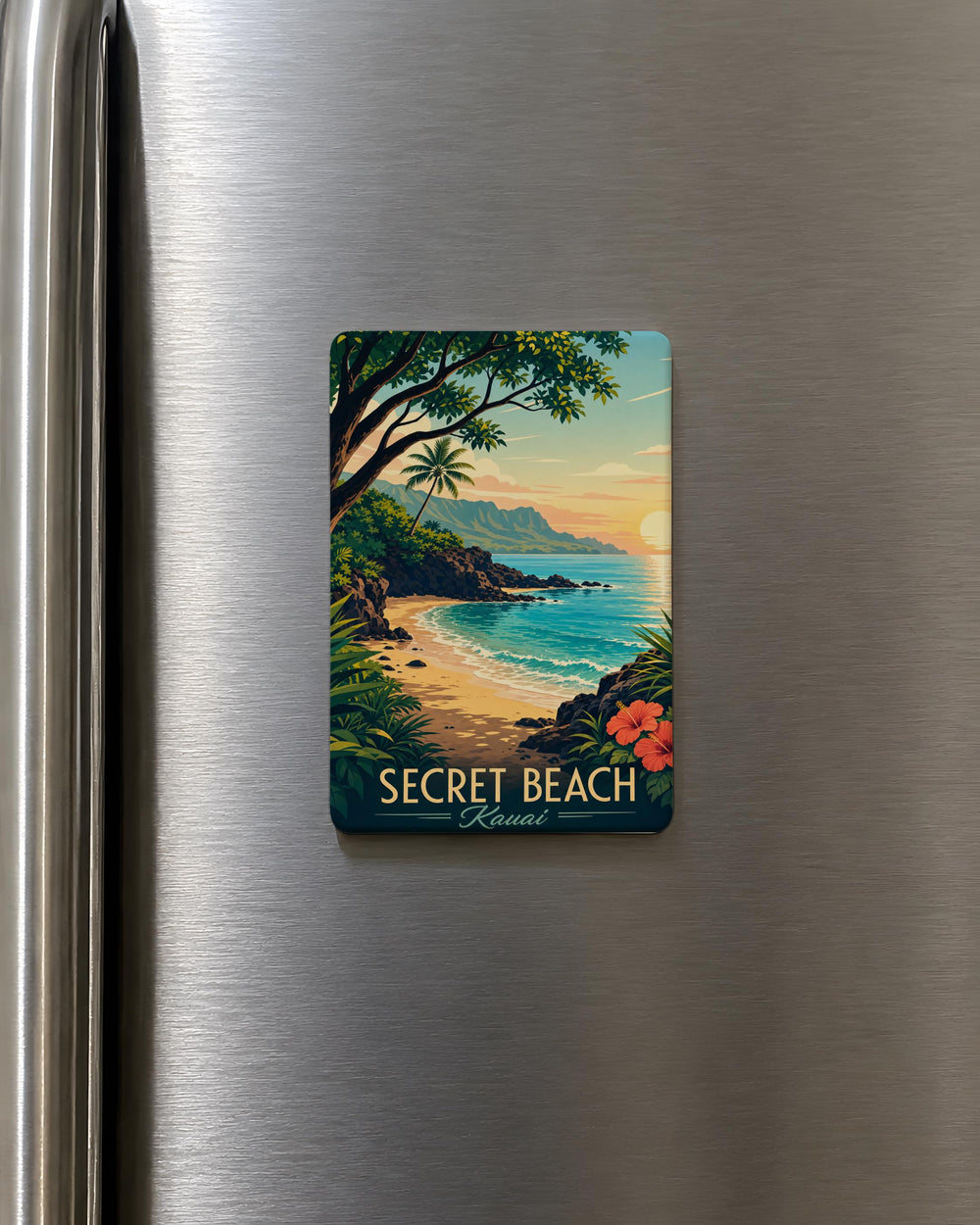 Secret Beach Kauai Fridge Magnet, Hawaii Beach Souvenir Magnet, Kauai Island Travel Gift, Secret Beach Keepsake Magnet