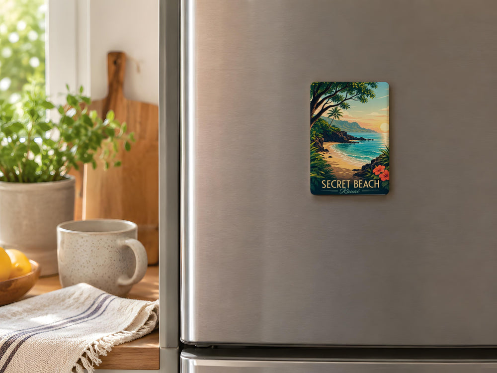 Secret Beach Kauai Fridge Magnet, Hawaii Beach Souvenir Magnet, Kauai Island Travel Gift, Secret Beach Keepsake Magnet