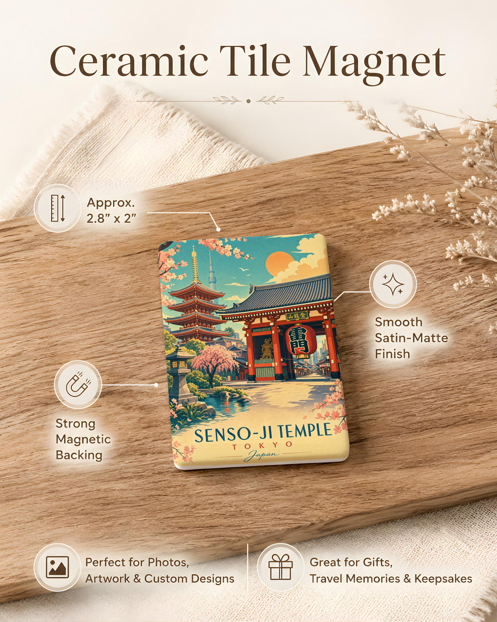 Senso-ji Temple Fridge Magnet, Tokyo Japan Landmark Souvenir, Asakusa Buddhist Temple Travel Gift Magnet