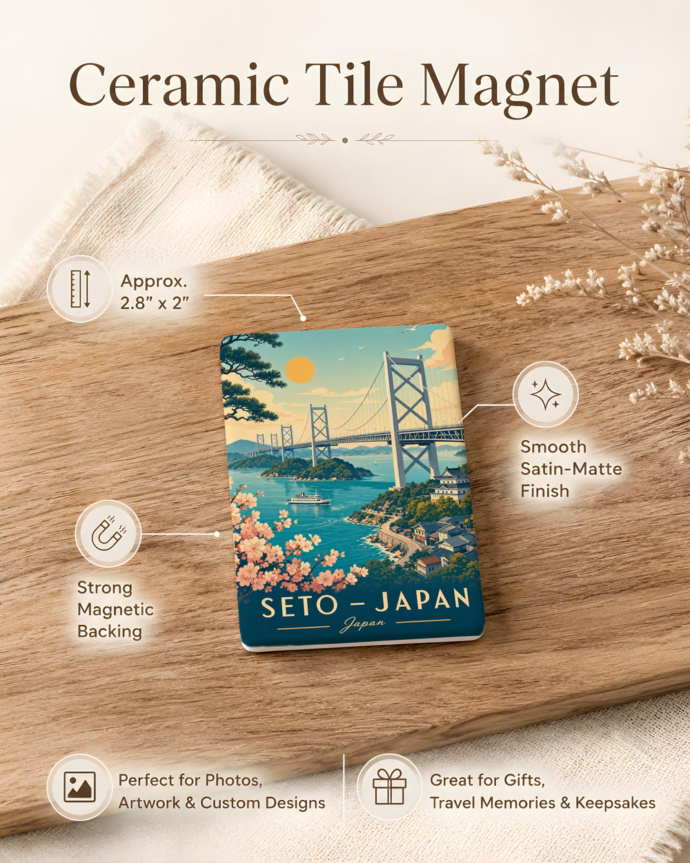 Seto Bridge Fridge Magnet, Japan Bridge Landmark Souvenir Magnet, Scenic Bridge Travel Keepsake Refrigerator Magnet