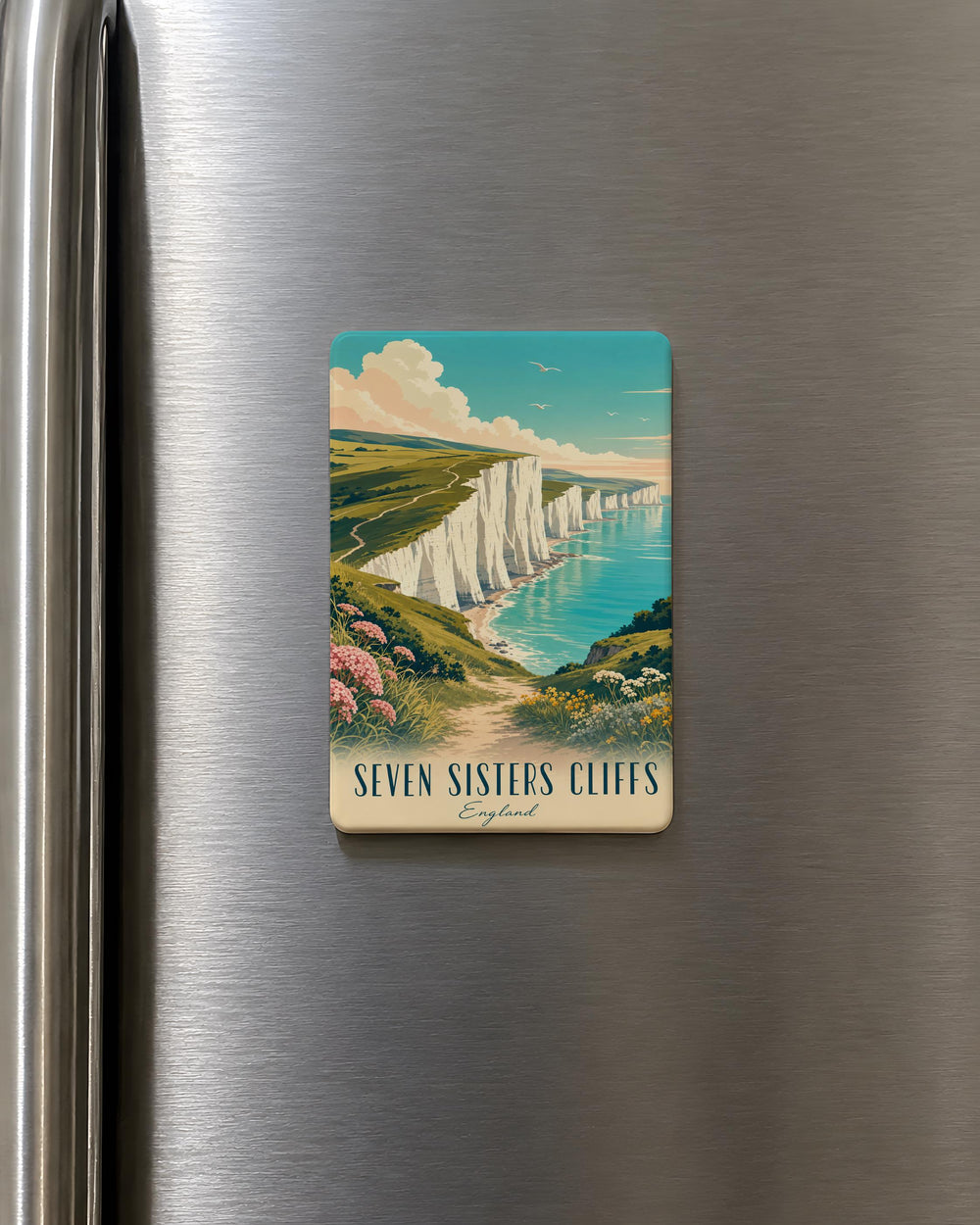 Seven Sisters Cliffs Fridge Magnet, England Coastline Souvenir, Sussex White Cliffs Landmark, Coastal Travel Gift