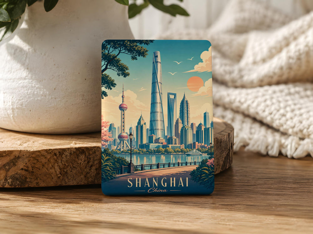 Shanghai Tower Fridge Magnet, Shanghai China Landmark Souvenir Magnet, Skyscraper Travel Gift, City Skyline Refrigerator Magnet