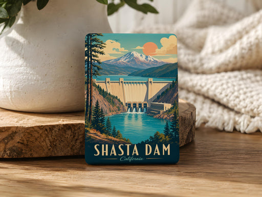 Shasta Dam Fridge Magnet, California Landmark Souvenir, Shasta Lake Travel Keepsake, Dam and Reservoir Magnet Gift