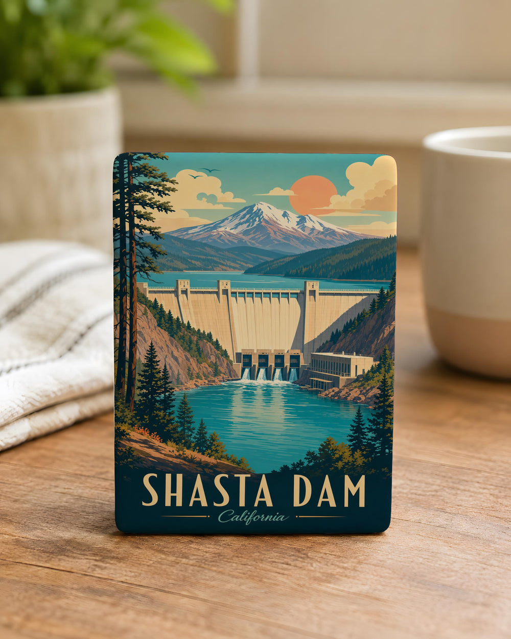 Shasta Dam Fridge Magnet, California Landmark Souvenir, Shasta Lake Travel Keepsake, Dam and Reservoir Magnet Gift