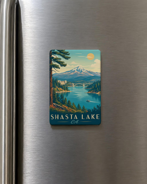 Shasta Lake CA Fridge Magnet, Shasta Lake California Souvenir Magnet, Lake & Mountains Travel Gift, Vacation Keepsake