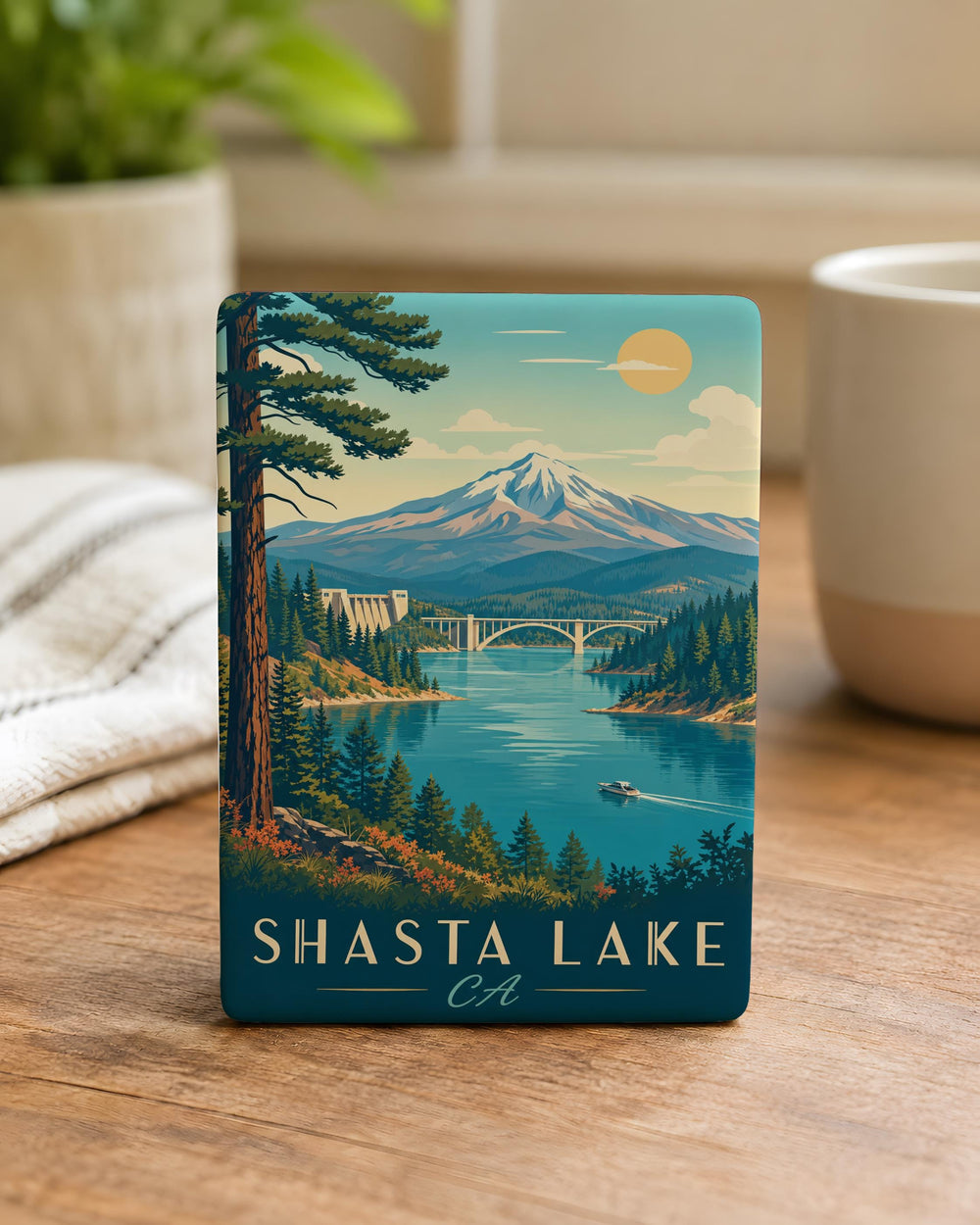 Shasta Lake CA Fridge Magnet, Shasta Lake California Souvenir Magnet, Lake & Mountains Travel Gift, Vacation Keepsake