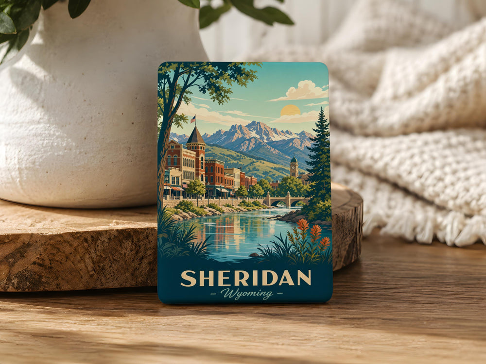 Sheridan Wyoming Fridge Magnet, Sheridan WY Souvenir Magnet, Wyoming Travel Gift, City Landmark Keepsake Magnet