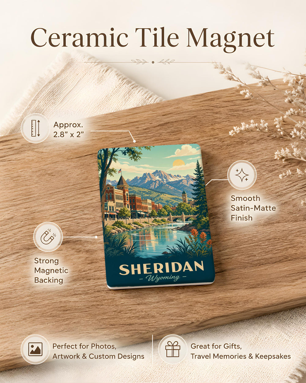 Sheridan Wyoming Fridge Magnet, Sheridan WY Souvenir Magnet, Wyoming Travel Gift, City Landmark Keepsake Magnet