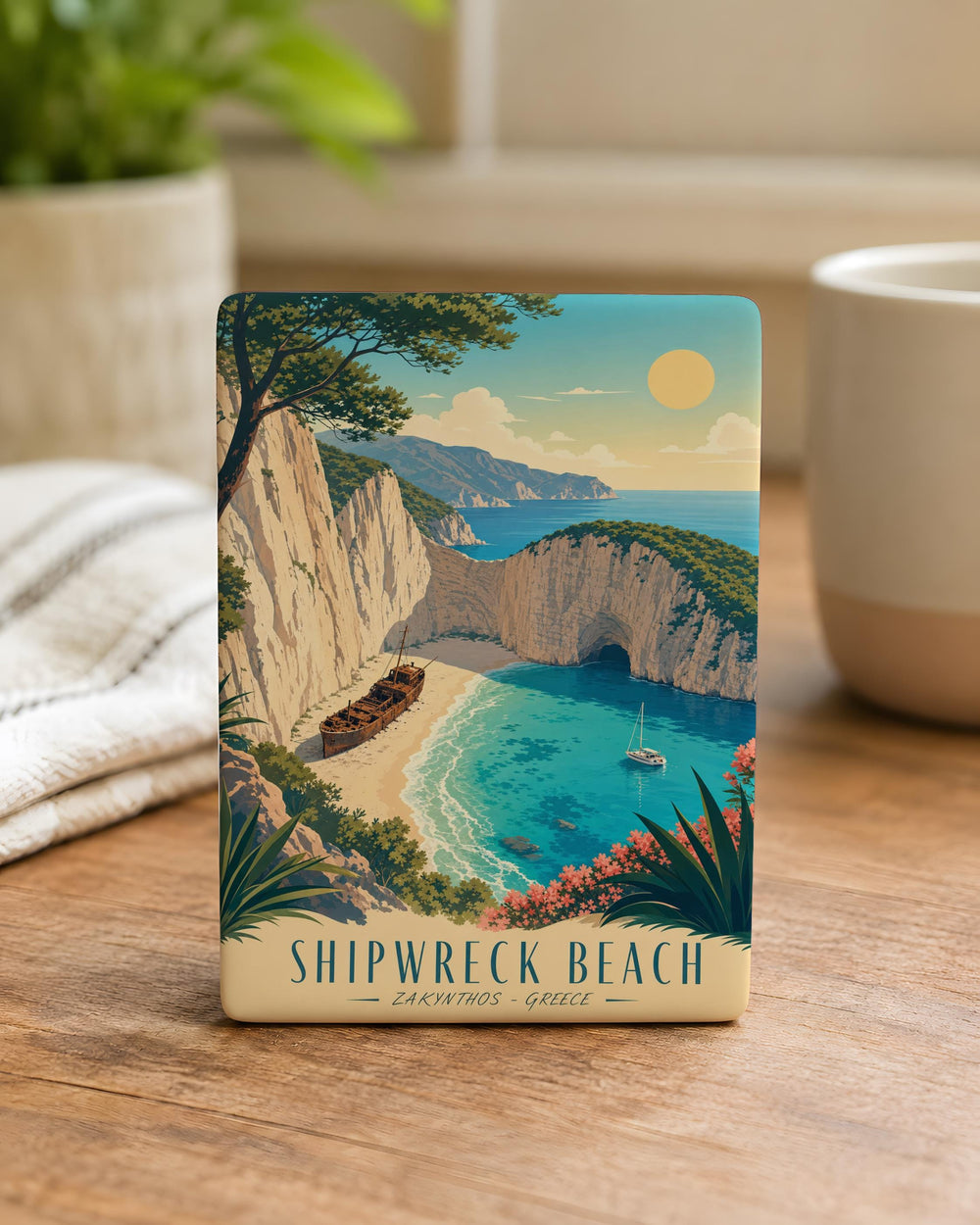 Shipwreck Beach Fridge Magnet, Coastal Shoreline Seascape Souvenir, Ocean Waves and Rocky Cliffs Travel Gift