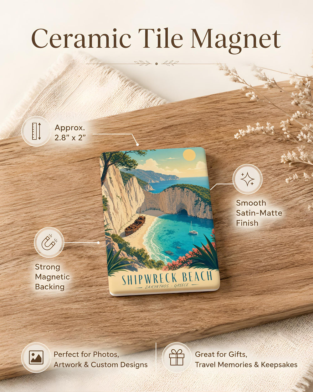 Shipwreck Beach Fridge Magnet, Coastal Shoreline Seascape Souvenir, Ocean Waves and Rocky Cliffs Travel Gift