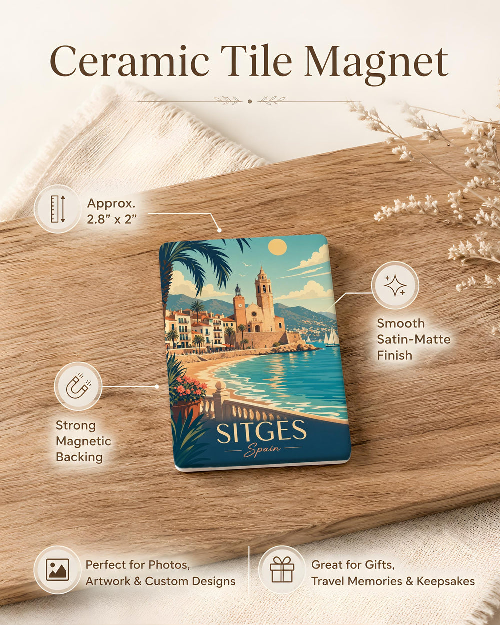 Sitges Spain Fridge Magnet, Sitges Travel Souvenir Magnet, Costa Brava Spain Landmark Magnet, Spanish Coastal Town Gift