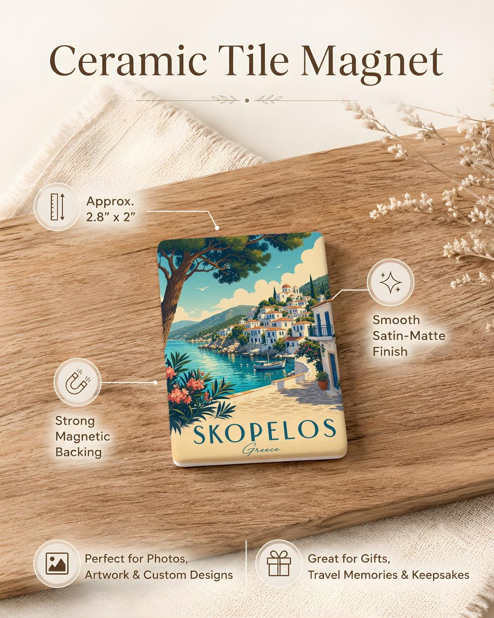 Skopelos Greece Fridge Magnet, Skopelos Island Souvenir Magnet, Greek Island Travel Gift, Skopelos Town Landmark Magnet